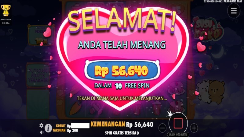 Tampilan Pembayaran Kemenangan dalam Game Slot Susu & Koko