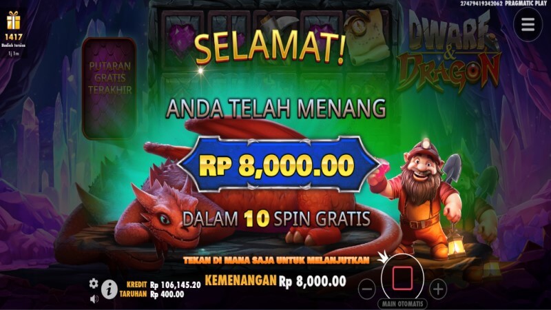Tampilan Menang dengan Pembayarannya dalam Game Slot Dwarf & Dragon