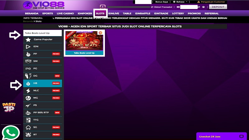 cara mencari permainan Taiko Beats Level Up di vio88