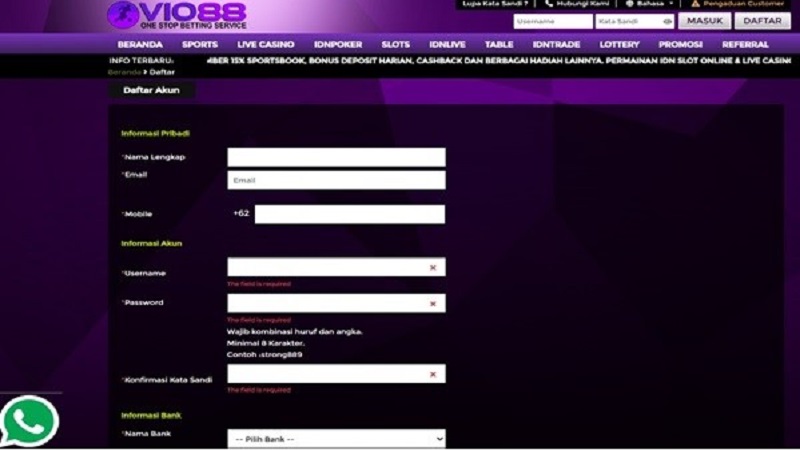formulir pendaftaran vio88